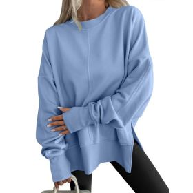 Fashion Casual Round Neck Pullover Loose Sports Long-sleeved Sweater (Option: Blue-L)