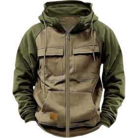 Men's Hoodie Youth Sports Multi-pocket Workwear (Option: Camel-XXXL)