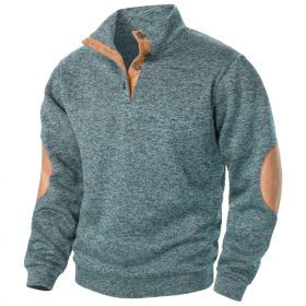 Men's Stand Collar Knitted Joint Stitching Casual Jacquard Cardigan Sweater (Option: Denim Blue-XXXL)