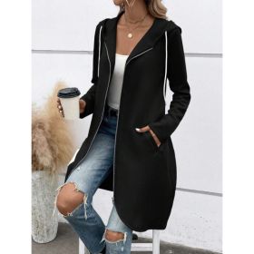 Personality Street Zip Hooded Long Velvet Lining Sweatshirt (Option: Black-5XL)