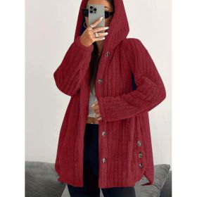 Hooded Loose Plush Coat Women's Regular Sleeve (Option: Red-3XL)