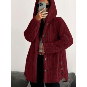 Hooded Loose Plush Coat Women's Regular Sleeve (Option: Wine Red-3XL)