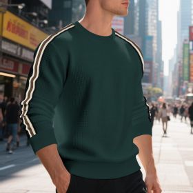 Casual Men's Loose Round Neck Sweater Thin (Option: Dark Green-L)