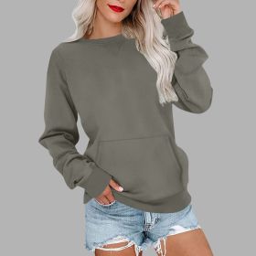 Women's Pin Solid Color Round Neck Loose Long-sleeved Sweater (Option: Gray Green-XXL)