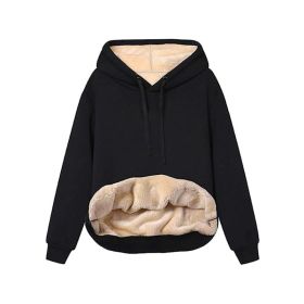 Warm Berber Fleece Pocket Hooded Sweatshirt Coat (Option: Black-2XL)