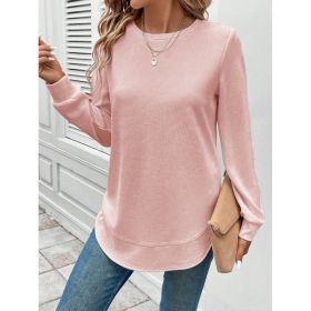 Women's Solid Color Round Neck Loose Stylish Sweatshirt (Option: Pink-5XL)