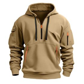 Dropped Shoulder Hooded Sweatshirt Men's Women's Plus Size Loose Pullover Fashion Sweatshirt (Option: Khaki-L-1pcs)