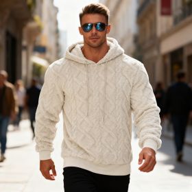 Plush Hooded Sweatshirt Winter Warm Long-sleeved Pullover Top Men's Casual Solid Color Fleece Hoodie Clothing (Option: Apricot-XL)