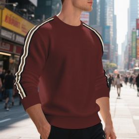 Casual Men's Loose Round Neck Sweater Thin (Option: Purplish Red-L)