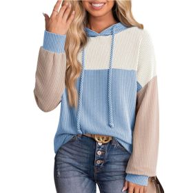 New-style Color-block Long-sleeve Hoodie With A Loose Fit (Option: Sky Blue-L)