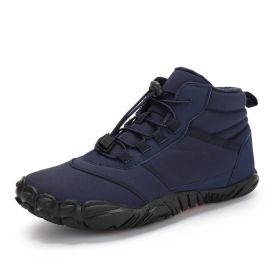 Fleece-lined Waterproof Snow Warm Breathable Couple High-top Casual Cotton Shoes (Option: Dark Blue-41)