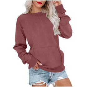 Women's Pin Solid Color Round Neck Loose Long-sleeved Sweater (Option: Dark Red-XXL)