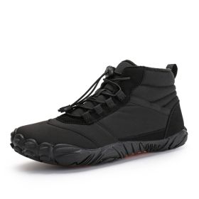 Fleece-lined Waterproof Snow Warm Breathable Couple High-top Casual Cotton Shoes (Option: Black-45)