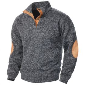 Men's Stand Collar Knitted Joint Stitching Casual Jacquard Cardigan Sweater (Option: Black And Gray-L)