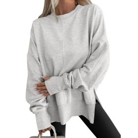Fashion Casual Round Neck Pullover Loose Sports Long-sleeved Sweater (Option: Gray-L)