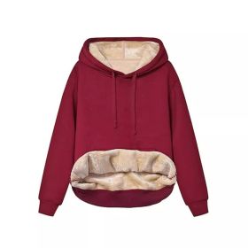Warm Berber Fleece Pocket Hooded Sweatshirt Coat (Option: Wine Red-2XL)