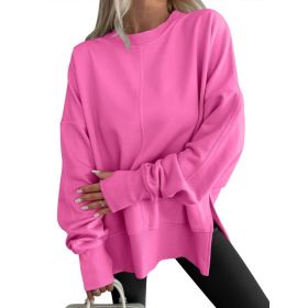 Fashion Casual Round Neck Pullover Loose Sports Long-sleeved Sweater (Option: Pink-L)