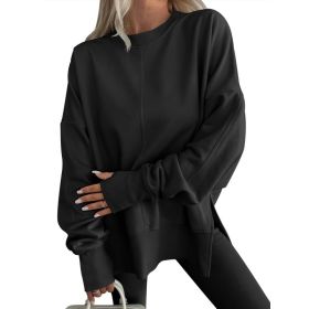 Fashion Casual Round Neck Pullover Loose Sports Long-sleeved Sweater (Option: Black-L)