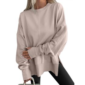 Fashion Casual Round Neck Pullover Loose Sports Long-sleeved Sweater (Option: Light Khaki-L)