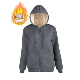 Warm Berber Fleece Pocket Hooded Sweatshirt Coat (Option: Dark Gray Threaded Zipper-XL)